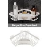 Meleni Home Yapışkanlı Banyo Organizer - Şampuanlık Sabunluk Düzenleyici Duş Rafı Organizer Banyo Köşeliği Beyaz