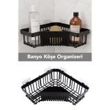 Meleni Home Yapışkanlı Banyo Organizer - Şampuanlık Sabunluk Düzenleyici Duş Rafı Organizer Banyo Köşeliği Siyah
