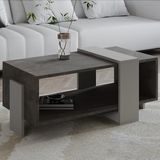 Meleni Orta Sehpa – 90 cm Modern Tasarım – Raflı, Gordion Mermer/Gri