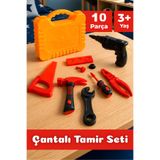Meleni Toys 10 Parça Tamirci Oyun Seti - Taşınabilir Çantalı Matkap Çekiç Pense Aksesuarlı Eğitici Oyuncak