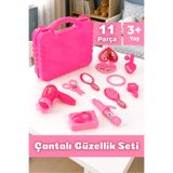 Meleni Toys 11 Parça Kuaför Oyun Seti - Taşınabilir Çantalı Saç Makyaj Aksesuarlı Güzellik Oyuncak Seti