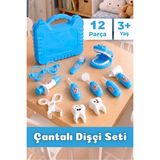 Meleni Toys 12 Parça Dişçi Oyun Seti - Taşınabilir Çantalı Eğitici Öğretici Diş Doktoru Meslek Oyuncağı Mavi