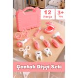 Meleni Toys 12 Parça Dişçi Oyun Seti - Taşınabilir Çantalı Eğitici Öğretici Diş Doktoru Meslek Oyuncağı Pembe
