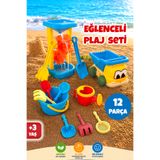 Meleni Toys 12 Parça Eğlenceli Plaj Seti - Kamyonlu Su Değirmenli Deniz Kum Bahçe Plaj Oyuncağı Mavi
