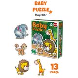 Meleni Toys 13 Parça Hayvan Figürlü Puzzle Seti - Aslan Fil Zürafa Maymun Şekilli 2-3 Yaş Eğitici Yapboz