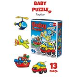 Meleni Toys 13 Parça Taşıt Figürlü Puzzle Seti - Araba Gemi Uçak Helikopter Şekilli 2-3 Yaş Eğitici Yapboz