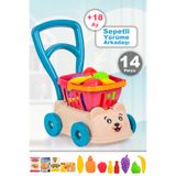 Meleni Toys 14 Parça Market Sepetli Yürüme Arkadaşı - İlk Adım Arabası Meyve Sebze Atıştırmalık Alışveriş Sepeti