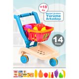 Meleni Toys 14 Parça Oyuncak Market Arabası - İlk Adım Yürüme Arkadaşı Meyve Sebze Atıştırmalık Alışveriş Sepeti