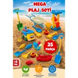 Meleni Toys 25 Parça Mega Plaj Oyun Seti - El Arabası ve Değirmenli Karma Deniz Bahçe Kum Oyuncağı