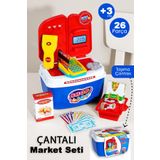 Meleni Toys 26 Parça Oyuncak Market Seti - Taşıma Çantalı Aksesuarlı Yazar Kasa Eğitici Oyuncak Seti