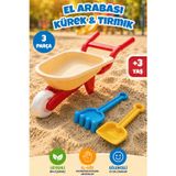 Meleni Toys 3 Parça El Arabası Oyun Seti - Kürek Tırmık Bahçe Plaj Kum Oyuncağı Kırmızı