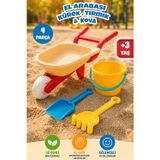 Meleni Toys 4 Parça El Arabalı Plaj Seti - Kova Kürek Tırmık Bahçe Kum Oyuncağı Kırmızı