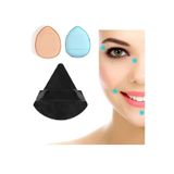 Melien 2 Adet (Mavi Ten) Mini Ve 1 Adet Üçgen Kozmetik Puf Parmak Yüz Makyaj Göz Altı Kapatıcı Kuru Islak Bez Süngeri