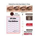 Melien 24 Adet Kaş Şablonu 1adet 2'si 1 Arada Kaş Kalemi Ve Kaş Fırçası Doğal Kaş Makyaj Boyası Hediye Kese Aksesuar