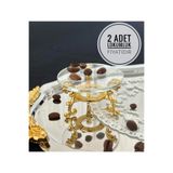 Melinda 2 Adet Çay Ve Kahve Yanı Lokumluk, Makaronluk, Şekerlik Özel Cam Sunumluk Gold (6X6CM)