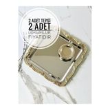 Melinda 2 Adet Fiore Kare Tepsi- 2 Fiore Lokumluk Gümüş-Gümüş Çay Kahve Servis Sunum Tepsisi (21x21)