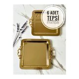 Melinda 6 ADET GOLD Kare Çıkarılabilir GOLD Kulp Detaylı Çay,kahve,ikram Servis Sunum Tepsisi 21x21