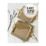 Melinda 6 ADET Gümüş Kare Çıkarılabilir GOLD Kulp Detaylı Çay,kahve,ikram Servis Sunum Tepsisi (21x21)