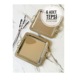 Melinda 6 ADET Gümüş Kare Çıkarılabilir Kulp Detaylı Çay,kahve,ikram Servis Sunum Tepsisi 21x21