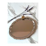 Melinda Çiçek Detaylı Gümüş Oval Tepsi Çay,Kahve,İkram Servis Sunum Tepsisi (20x25cm)