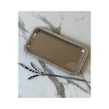 Melinda home Hasır Dikdörtgen Tepsi Gümüş-Gümüş Paslanmaz Çelik Çay Kahve Servis Sunum Tepsisi (33x17)
