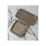 Melinda home Lunea 2 li Gold Kulp Çay Kahve Servis Sunum Tepsisi Dikdörtgen(33x17) - Kare(21x21)