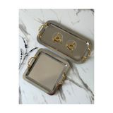 Melinda home Lunea Kulp Gold-Gümüş /Kare - Dikdörtgen Söz Nişan Cam Set Çay Kahve Servis Sunum Tepsisi (21x21)(33x17)