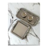 Melinda home Lunea Kulp Gümüş-Gümüş /Kare - Dikdörtgen Söz Nişan Set Çay Kahve Servis Sunum Tepsisi (21x21)(33x17)