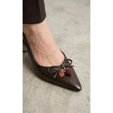 Melinta Shoes Melinta Kurdele Boncuk Detay Gold Topuklu Ayakkabı - Koyu Kahve