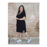 Melis Designer Siyah Şeritli Büyük Beden Elbise