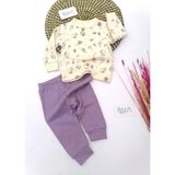 Melisa Baby Çiçek Desen Önden Düğmeli 2'li Takım Mor - 0 - 3 Ay