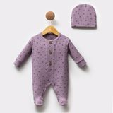 Melisa Baby Mini Çiçek Desenli Şapkalı Kız Bebek Tulum Seti - 6 - 9 Ay - 18-Mor