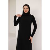 Melisa Boutique By Selma Özkan Düz Sade İçlik Elbise, Sendy Kumaş Bisiklet Yaka Uzun Siyah Elbise İçliği