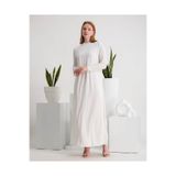 Melisa Boutique By Selma Özkan Uzun Kollu Önü Tüllü Geniş Kalıp İç Göstermez Beyaz Uzun İçlik Tesettür Elbise