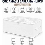 Melisa Tekstil 1 Adet Çok Amaçlı Saklama Hurcu 65X40X32 cm Çift Fermuarlı Yastık Battaniye Nevresim Kıyafet Saklama Hurcu - Beyaz