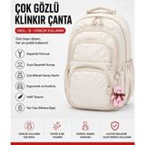 Melisa Tekstil Krem 4 Gözlü Klinkır Kumaş Sırt Çantası Okul Iş Günlük Kullanım 45X30X20 cm