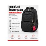 Melisa Tekstil Siyah 4 Gözlü Klinkır Kumaş Sırt Çantası Okul Iş Günlük Kullanım 45X30X20 cm