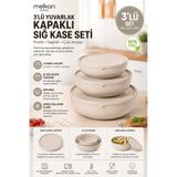 Melkan Home 3'lü Yuvarlak Kapaklı Sığ Kase Seti – 1,5 L + 2,7 L + 4,5 L Kapaklı Gıda Saklama Kapları, İç İçe Geçen BPA Free Saklama Seti