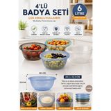 Melkan Home 4'lü Çok Amaçlı Badya Seti 6 Litre – Mutfak Badyası, Bulaşık Leğeni, Hamur Yoğurma ve Sebze Yıkama Kabı 29,5x13,5 cm