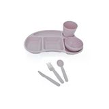 Melkan Home 5 Bölmeli Kahvaltılık Tabildot Kase Bardak Çatal Bıçak Kaşık Set Pudra Pudra
