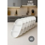 Melkan Home 6 Adet - 3 Bölmeli Çerezlik ve Kahvaltı Tabağı – Bpa Içermez, Şık Servis Sunumu (12,5X28,2X3 Cm)