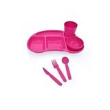 Melkan Home 6'lı Çocuk Tabldot Set 5 Bölmeli Kahvaltılık Tabildot Seti Kase Bardak Çatal Bıçak Kaşık Set Pembe Milenyum Pembe
