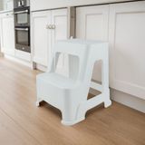 Melkan Home Çift Basamaklı Beyaz Tabure - Büyük Boy Basamaklı Tabure - 2 Basamaklı Mutfak Banyo Taburesi