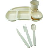 Melkan Home Çocuk Tabldot Kahvaltılık 5 Bölmeli Tabldot Set Kase Bardak Çatal Bıçak Kaşık Set Bebek Mama Seti