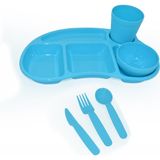 Melkan Home Çocuk Tabldot Kahvaltılık 5 Bölmeli Tabldot Set Kase Bardak Çatal Bıçak Kaşık Set - Turkuaz