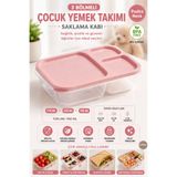 Melkan Home Çocuk Yemek Takımı Üç Bölmeli Çocuk Saklama Kabı 3 Bölmeli Çocuk Yemek Takımı Pudra