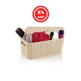 Melkan Home Çok Amaçlı Kapaklı Kutu & Organizer & Dolap Içi Düzenleyici Örgü Desen Kapaklı Sepet 6 Litre 4 Adet