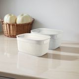 Melkan Home Damla Desen Sepet 2'li Set 6,6 Litre Banyo Sepeti Çok Amaçlı Sepet Havlu Sepeti - 29x21,5x15 cm - Fildişi - Buz Gri