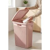 Melkan Home Kapaklı Çamaşır Sepeti 43 Litre – Örgü Desenli Plastik Kirli Çamaşır Sepeti Pudra 46x29x55 cm