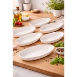 Melkan Home Kayık Servis Tabağı 6’lı Set – Orta Boy Plastik Kayık Tabak Seti Krem 15x24x4 cm